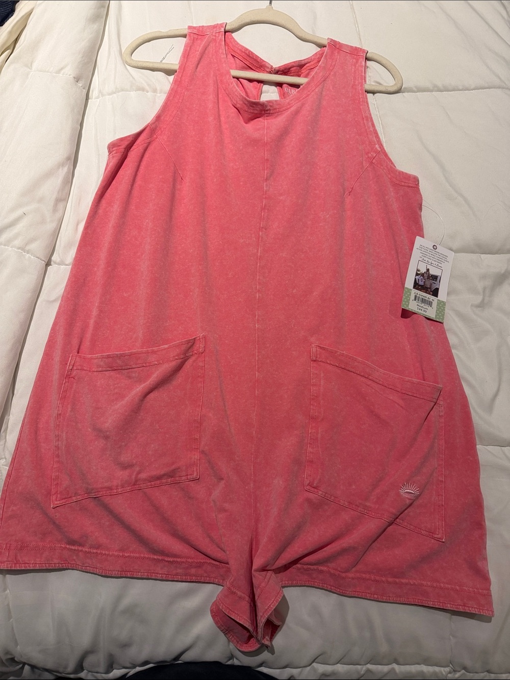Jadelynn Brooke Coral Pink Sleeveless Romper with Front Pockets